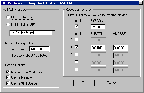 OCDS Driver Settings for C16xU/H/UTAH