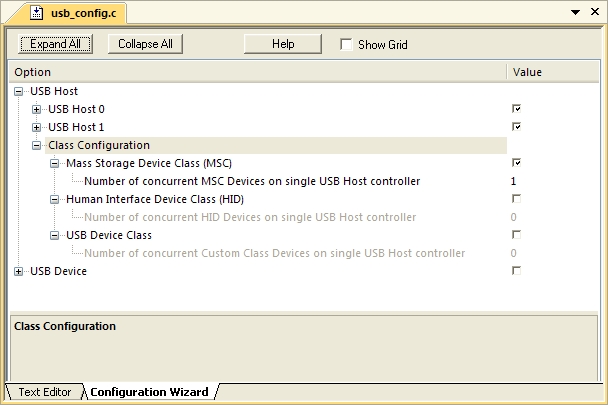 RL-USB Host Class Configuration