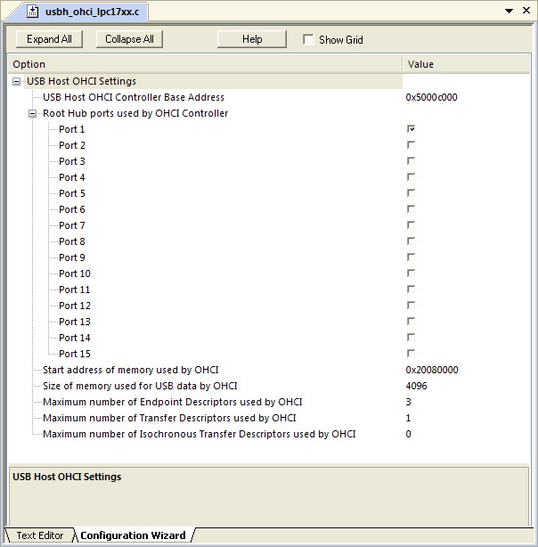 RL-USB HCD-OHCI Configuration Wizard