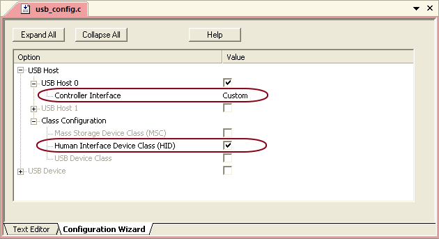 Config Custom USB Host Controller