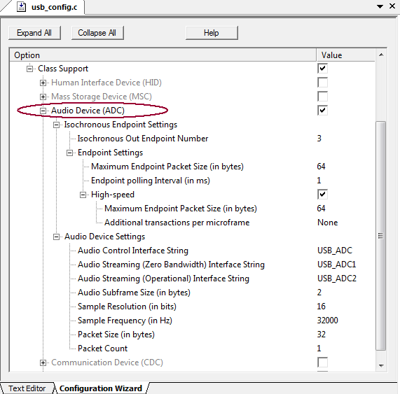 RL-USB ADC Configuration