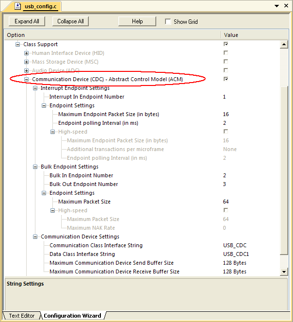 RL-USB CDC ACM Configuration