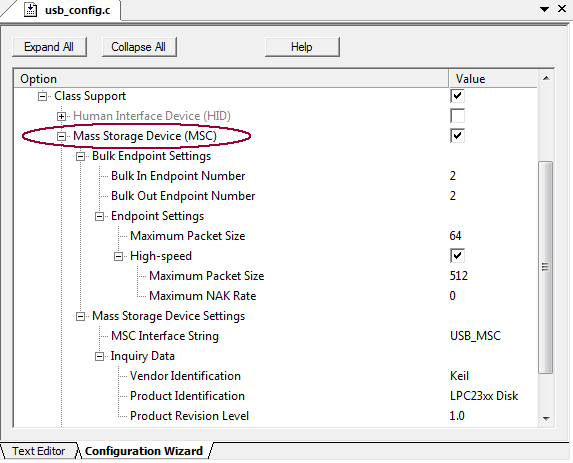 RL-USB MSC Configuration