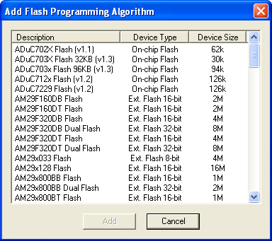 Add Flash Programming Algorithm Dialog