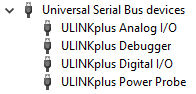 Windows Device Manager entries for ULINKplus