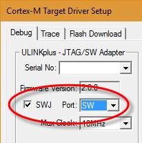 Configure the Serial Wire Debug mode