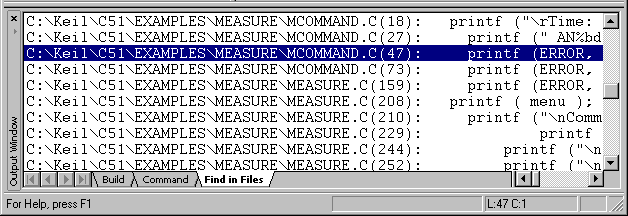 Find in Files Output Window