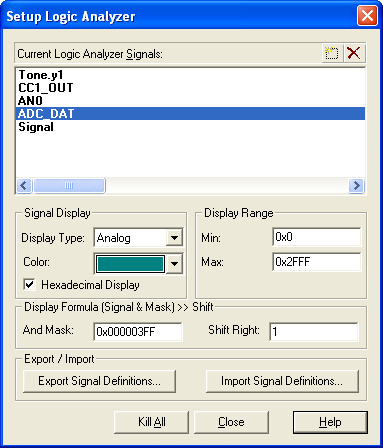 Logic analyzeer Setup Dialog