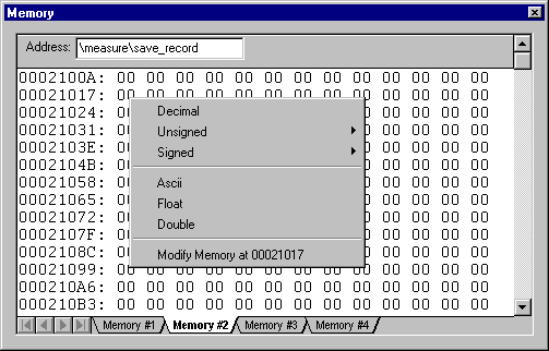 View Memory Contents Window