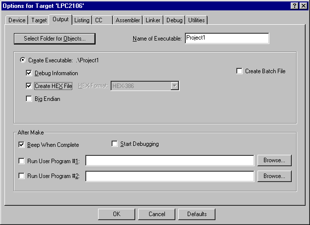 Output options Dialog