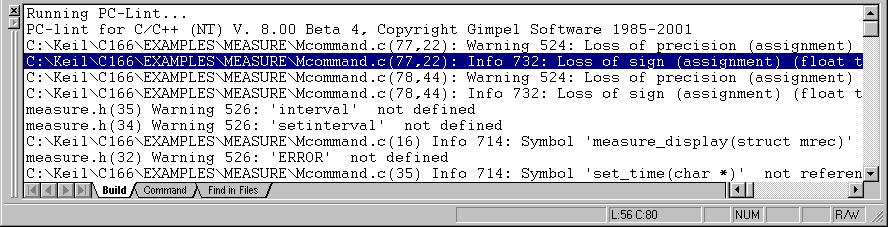 PC-Lint Output Window Example