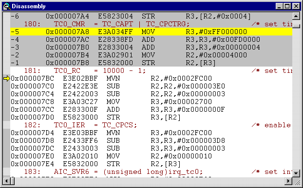 Trace Disassembly Window