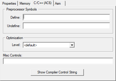 Options for Component dialog - C/C++ Tab