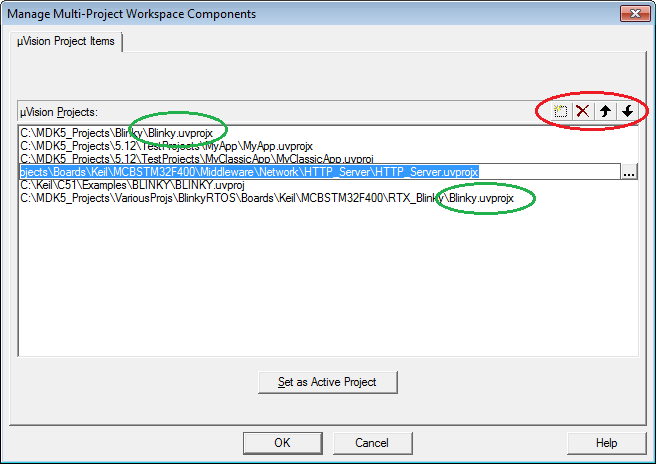 Dialog Manage Multi-Project Workspace Components
