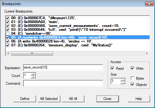 Breakpoint Control Dialog