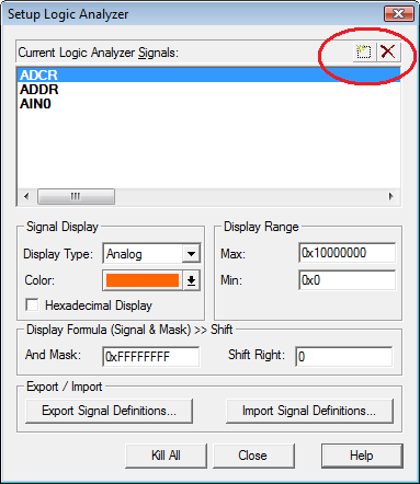 Logic analyzer Setup Dialog