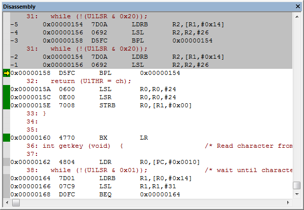 Trace Disassembly Window