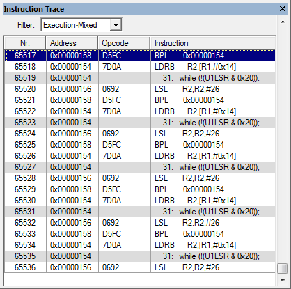 Trace Disassembly Window