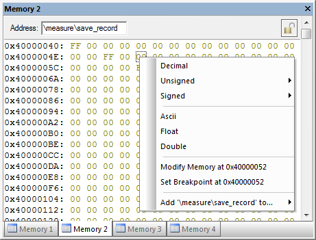 View Memory Contents Window