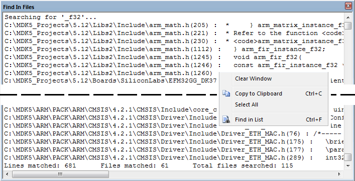 Find in Files Window