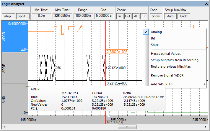 ［ロジックアナライザ］（Logic Analyzer）ウィンドウ