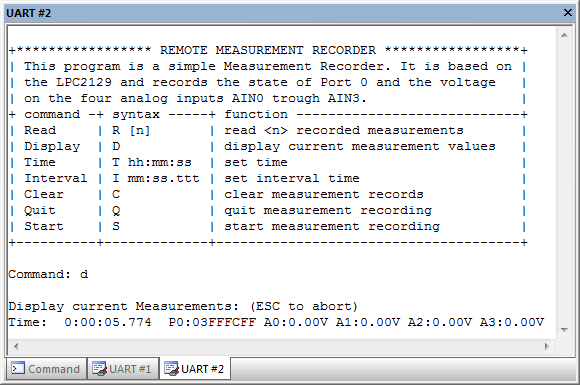 シリアルウィンドウ 1 の MEASURE プログラム出力