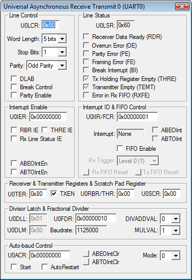 UART ペリフェラルダイアログ